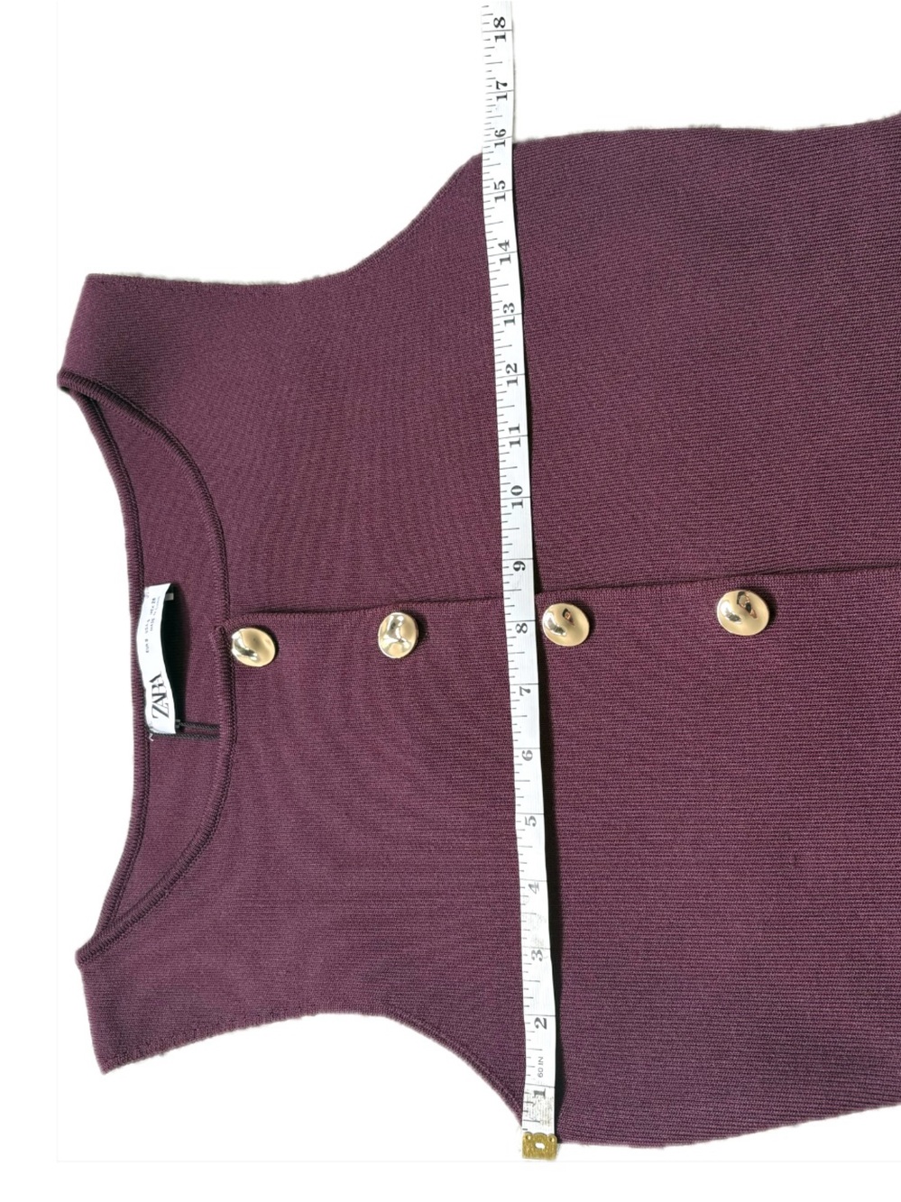 Zara Burgundy Knit Waistcoat Vest Top Gold Buttons Size Small - Picture 5 of 7